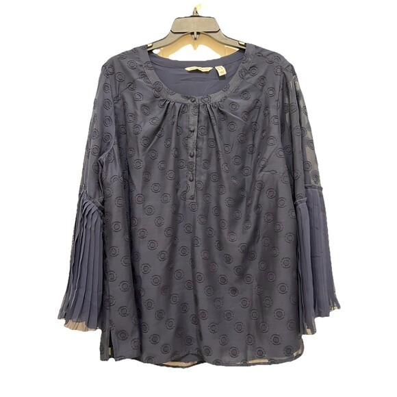 Isaac Mizrahi Live Navy Blue Polka Dots Tunic Sheer Blouse Size 20W - Picture 2 of 10